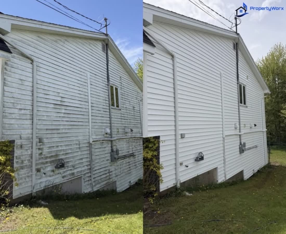 PropertyWorx house washing before and after in the Annapolis Valley